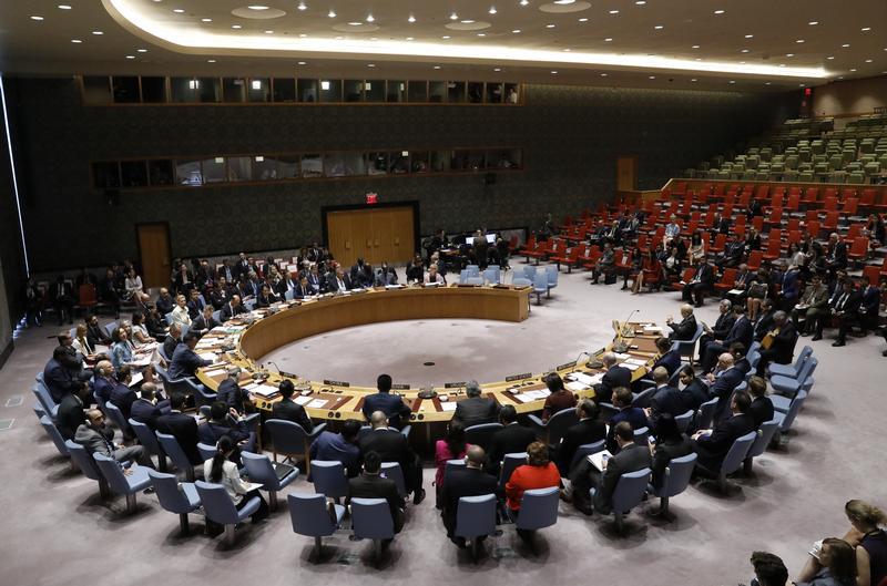 The United Nations Security Council meets to discuss adopting a resolution to help preserve evidence of Islamic State crimes in Iraq, during the 72nd United Nations General Assembly at U.N. Headquarters in New York, U.S., September 21, 2017.
